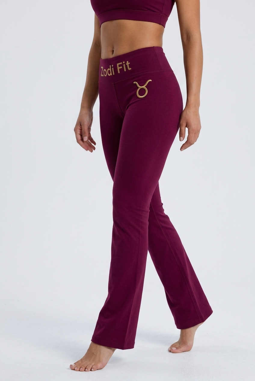 Zodi Fit Taurus Edition Seamless Luxury Flare Leggings – Taurus Crimson Burgundy