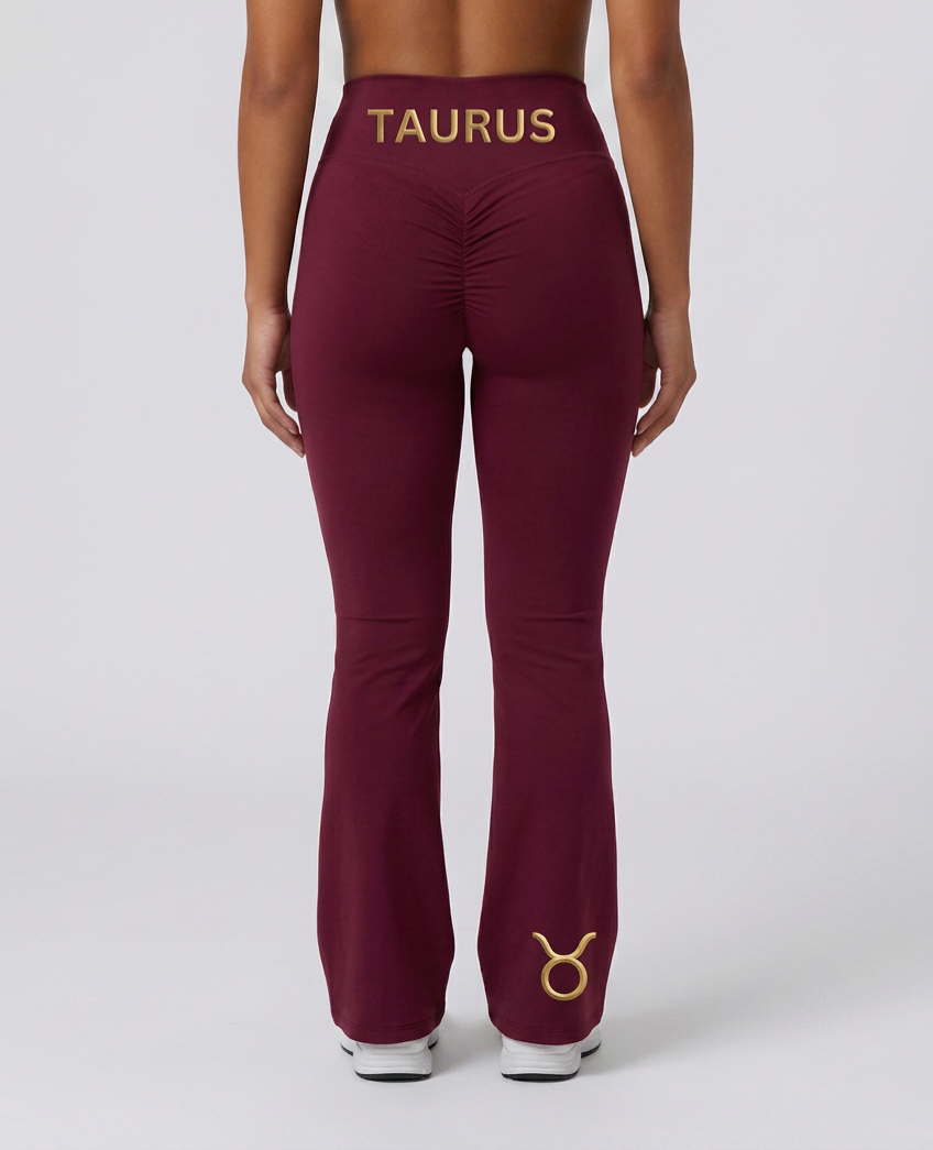 Zodi Fit Taurus Edition Seamless Luxury Flare Leggings – Taurus Crimson Burgundy